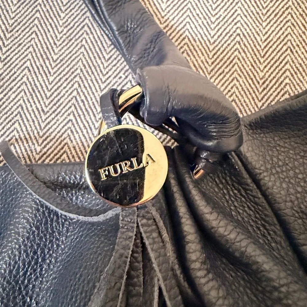 FURLA - Navy Pebbled Leather Hobo Bag